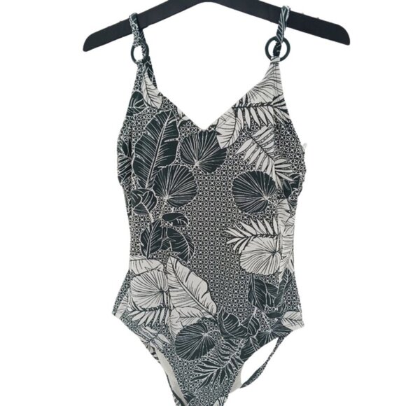 Kona Sol Swimsuit Tropical Leaf Print One Piece Bathing Suit Womens Size Small - Picture 2 of 5